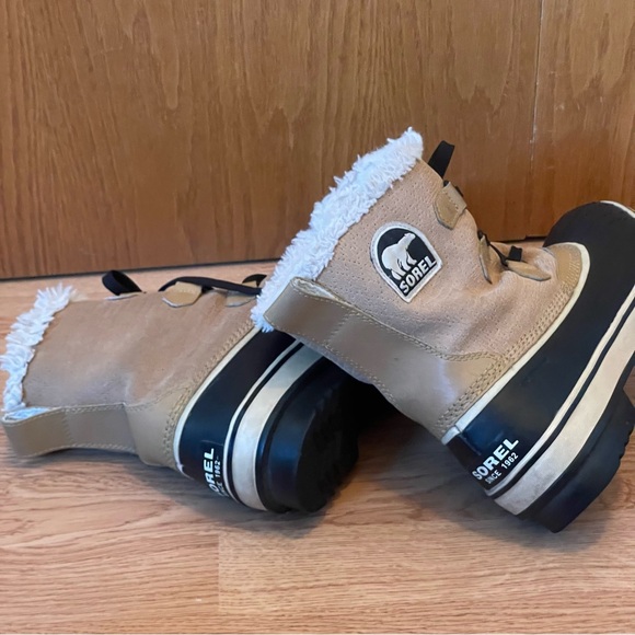 Sorel Tivoli Lace Up Waterproof Mid Calf Women’s Winter Boots Sz 10 Tan & Black - Picture 8 of 15